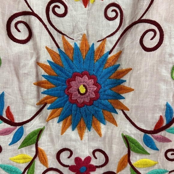 Sister Mary Mexican-Inspired Cotton Linen Embroidered Dress, S - Picture 6 of 9